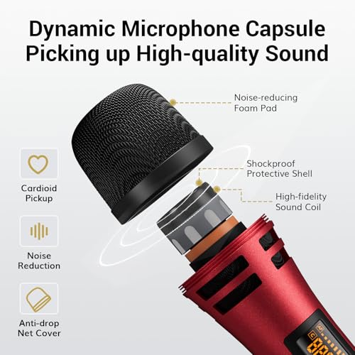 TONOR Wireless Microphones System with 4x10 Channels Cordless Handheld Microfono Inalambrico, UHF Mics with Stable Signal Transmission for Karaoke Singing Party Church Wedding 60 m/200ft Red - style: 4 Handheld Mics Grey&Red