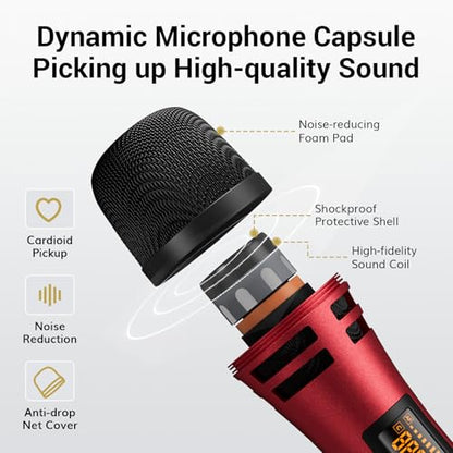 TONOR Wireless Microphones System with 4x10 Channels Cordless Handheld Microfono Inalambrico, UHF Mics with Stable Signal Transmission for Karaoke Singing Party Church Wedding 60 m/200ft Red - style: 4 Handheld Mics Grey&Red