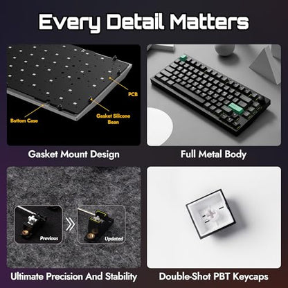 LEMOKEY P1 HE 75% Wireless Custom Mechanical Gaming Keyboard with Gateron Double-Rail Magnetic Switches Full Assembled Knob Version - Black - color: Black