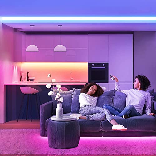 MIHEAL Led Strip Lights Kit 65.6ft 5050 SMD RGB Flexible LED Tape Lights with UL Power Supply IR Remote Controller for Under Cabinet Lighting Bedroom, Living Room - color: White