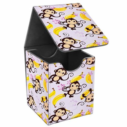 Card Deck Box, Card Storage Box Fits 100+ Single Sleeved Cards, Large Capacity PU Leather Card Storage Box with Strong Magnet for Magic Commander TCG CCG, Cute Cartoon Monkeys Banana - color: Cute Cartoon Monkeys Banana
