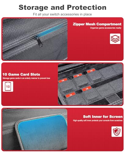 Switch Carrying Case for Nintendo Switch 2 (2025)/Switch/OLED, Switch Travel Carrying Case Hard Shell Protective for Nintendo Switch 2 Accessories, 10 Game Card Slots, Crush-resistant - size: Case only-Black