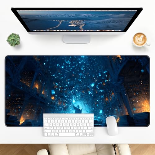 Large Gaming Mouse Pad, XL Desk Protector, Non-Slip Base | 31.5x15.7 in Extended Desk Mat with Stitched Edges for Keyboard, Work, Game, Office, Home PC and Laptop - color: Magic Library