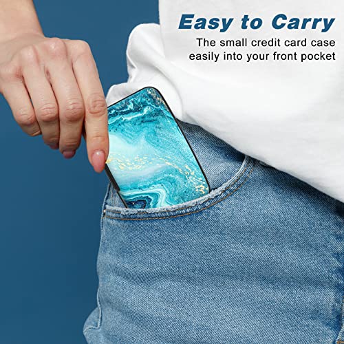 Credit Card Holder, Mini Aluminum Card Wallet RFID Blocking Slim Metal Hard Card Case for Women Men, Blue Ocean Marble - color: Blue Ocean Marble