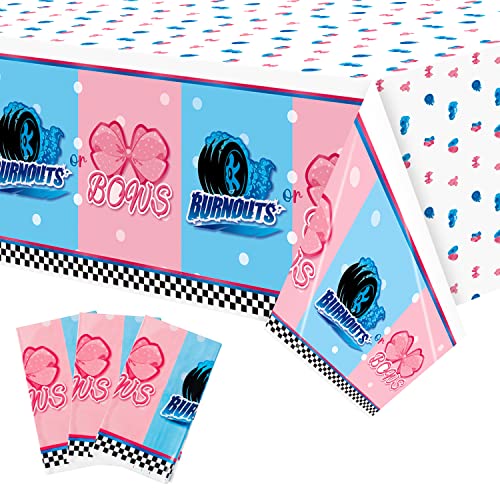 Burnouts or Bows Gender Reveal Party Tablecloths | Boy or Girl Disposable Plastic Rectangular Table Cover, He or She Party Decorations, Ideal for Baby Shower Birthday, 3 Set - color: Burnout Bow