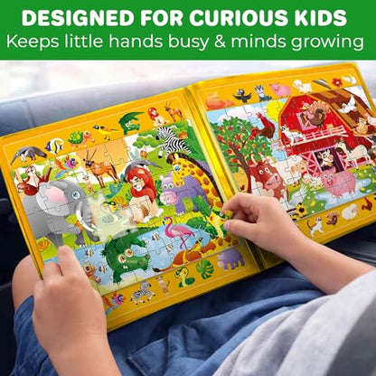 QUOKKA Magnetic Puzzles for Toddlers 3-5 – Search & Find 2 Pack, 60 Pieces Each – Travel Friendly Board with Hidden Objects, Farm and Africa Scenes – Educational Puzzle Gift for 3 Year Olds - color: Magnetic Farm