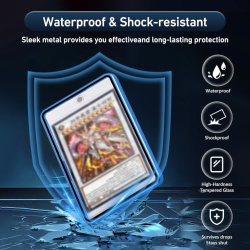 Card Case, 8-Point Magnetic Lock, Premium Aluminum Alloy Protector with 35pt One Touch Card Holder, Personalized Card Sleves Fits Trading Cards, Sports Cards, Game Cards, Collectible Cards (Blue) - color: Blue, style: Card Case