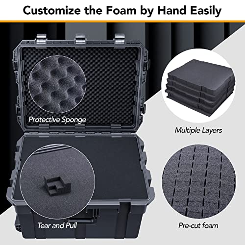 Lykus HC-6540 Hard Case with Wheels and Foam, Inner Size 23.0*16.54*14.17in | IP67 Waterproof, Pluckable Foam, Suitable for Cameras, Lenses, Electronic Equipment and More