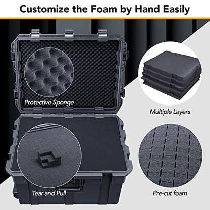 Lykus HC-6540 Hard Case with Wheels and Foam, Inner Size 23.0*16.54*14.17in | IP67 Waterproof, Pluckable Foam, Suitable for Cameras, Lenses, Electronic Equipment and More
