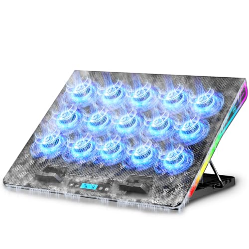 AICHESON Gaming Laptop Cooling Pad with 15 Cooler Fans, RGB Ultimate Computer Stand Base with Silent Fans for 15-18 Inch Laptops, Blue LED Lights - color: RGB