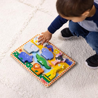 Melissa & Doug Safari Wooden Chunky Puzzle (8 pcs), Educational Screen Free Activity for Toddler, Preschoolers and Kids Ages 2+ - FSC Certified - size: 11.95 x 8.95 x 1.0, style: Safari