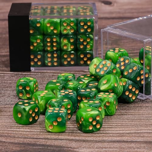 36 Mini Dice Set, 12mm 6 Sided D6 Game Dice, Two Colours (Dark Green & Light Green) with Portable Gaming Box - color: D6-dark Green & Light Green
