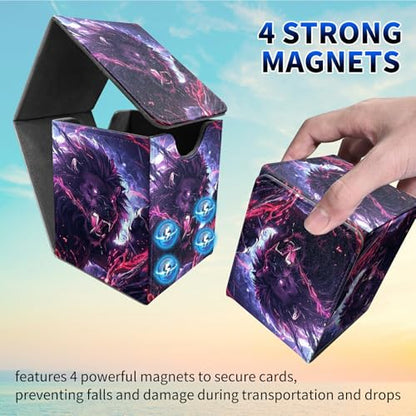 Flaming Lion Card Deck Box, MTG Commander Deck Box Card Deck Case for Trading Cards, 100+ Sleeved Cards with PU Leather Magnetic Card Storage Box for TCG CCG Magic Cards - color: Card Deck Box-580
