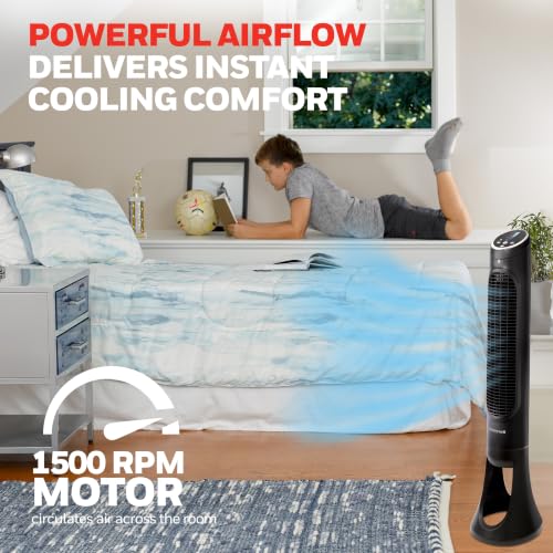 Honeywell QuietSet Whole Room Tower Fan, Oscillating Tower Fan with Remote, Black, HYF290B - color: Black