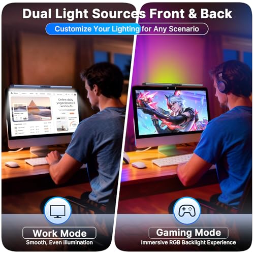 Syrinx Monitor Light Bar with Backlight, Gaming & Home Office Monitor Lamp | CRI95+, No Screen Glare Eye Care Light, 1200lm, Touch & Gesture Control, Stepless Dimming for Flat & Curved Monitors, Pro - style: Pro