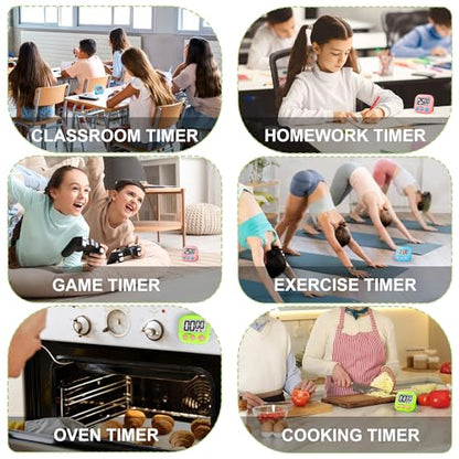 Digital Timer for Kids Teacher Supplies Classroom Timer for Study Learning Management Kitchen Work Exercise-4Pack Pink Blue Green Purple - color: Pink Blue Green Purple