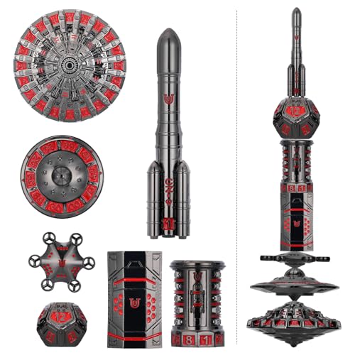 Unique Pioneer Dice Zinc Alloy Metal Dice Set 7pcs DND Dice Mars Planet Theme Polyhedral RPG Dice Set for Dungeons and Dragons Tabletop GamingRocket and UFO Design (Dark red) - color: Dark Red