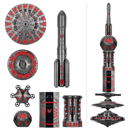 Unique Pioneer Dice Zinc Alloy Metal Dice Set 7pcs DND Dice Mars Planet Theme Polyhedral RPG Dice Set for Dungeons and Dragons Tabletop GamingRocket and UFO Design (Dark red) - color: Dark Red