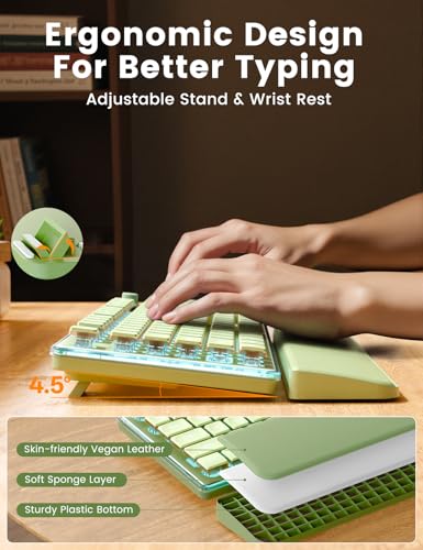Wireless Keyboard and Mouse Combo - 9 Backlit Effects, Wrist Rest, Double-Shot Keycaps, Metal Panel, Long-Lasting Rechargeable, 2.4G Keyboard Mouse Set for Windows Mac PC Laptop – Sablute (Green) - color: Green