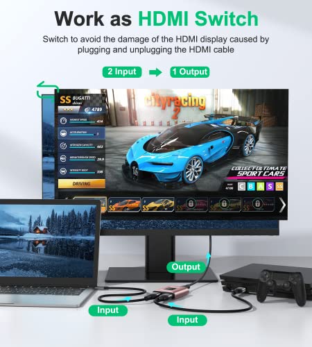 HDMI Switch 4k@60hz Splitter, GANA Aluminum Bidirectional HDMI Switcher 2 in 1 Out, Manual HDMI Hub Supports HD Compatible with Xbox PS5/4/3 Blu-Ray Player Fire Stick Roku - color: Rose Gold (No Cable)