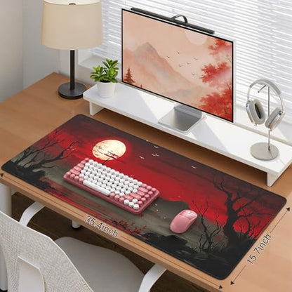 iCasso Desk Protector Mat, Large Japanese Mouse Pad, Full Moon | Stable Rubber Base Mousepad with Stitched Edges, Keyboard Mouse Mat Desk Pad for Work, Office, Home, Game - color: Full Moon