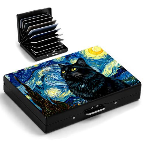 Starry Cat Metal Wallet Credit Card Protector Case Equipped RFID Blocking | with Pop-Up Button Slim Business Cards Holder Aluminum Cards Case Exclusive Cats Mom Gifts for Women Men - color: Starry Sky Cat