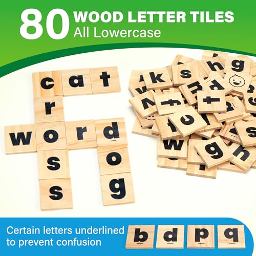 BenBen Family Spelling Games with 112 Flash Cards & Wooden Letter Tiles, CVC Sight Word Building Phonics Game for Kids Ages 4+ & Adults, 1–4 Players, Learning Toys for Home or Classroom