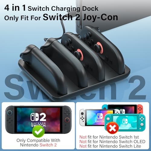 ZRZLMVP Switch 2 JoyCon Charger for Nintendo Switch 2 Joy Con 2 Controller | 4 in 1 Charging Dock for Joy-Con 2 Controllers, 2H Fast Charge Switch 2 Controller Charger Station with LED Indicator - color: BLACK-4 in 1