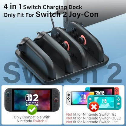 ZRZLMVP Switch 2 JoyCon Charger for Nintendo Switch 2 Joy Con 2 Controller | 4 in 1 Charging Dock for Joy-Con 2 Controllers, 2H Fast Charge Switch 2 Controller Charger Station with LED Indicator - color: BLACK-4 in 1