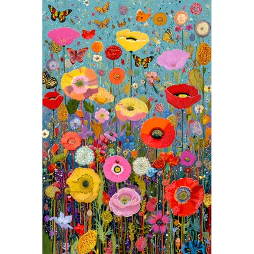 Bgraamiens 1000 Piece Jigsaw Puzzles for Adults – Maximalism Poppies and Butterflies – Bold Floral Arrangement with Vibrant Insects – Challenging Nature-Themed Gift - color: Maximalism Poppies and Butterflies