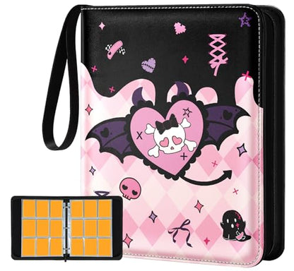 for 9 Pocket Trading Card Binder for 900 Cards - Cute Large Capacity Card Collection Album Folder with Zipper for Women Girls Teens Heart Skull Design for Sports, TCG, Game Cards