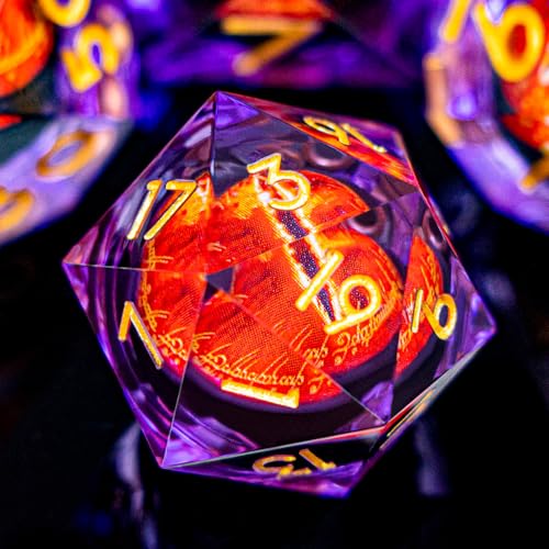 DND Gaze Eye Dice Set 7PCS Liquid Core Polyhedral Dice for Dungeons Dragons RPG Role Playing Game, Resin Sharp Edged D and D Dice with Gift Box D6 D8 D10 D12 D20 (Purple) - color: Purple Gold--xesl-12