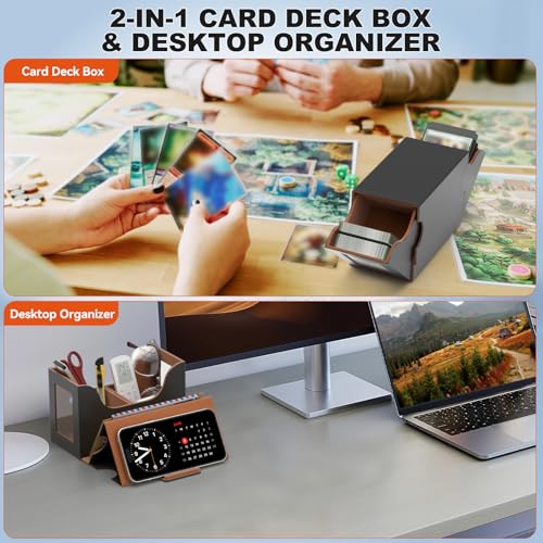Card Deck Box Magnetic Flip MTG Commander Deck Box 200 TCG Card Storage Box PU Leather Double Deckbox Trading Card Deck Box Card Deck Case with Windows & 4 Dividers, 45° Quick Access &Dual Thumb Notch