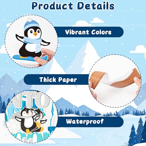 TICIAGA 79Pcs Winter Penguin Sliding Into A Good Book Bulletin Board Set, Winter Penguin Bookshelf Cutouts Trim Border for School Library Learning Classroom Chalkboard Wall Christmas Decorations - style: Winter