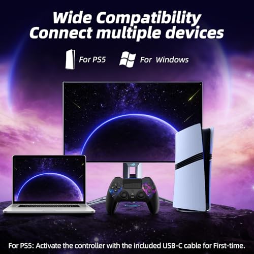 AceGamer Wireless Controller for PS5/Pro/Slim/PC, Hall Effect Joysticks, Macro/Turbo Function, Bluetooth Controller with 6-Axis Gyro/Dual Vibration/Touchpad/Ergonomic/Speaker/3.5mm Audio Jack! - color: Galaxy