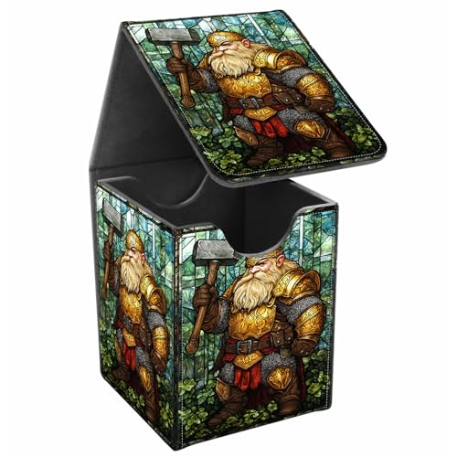 Card Deck Box, Card Storage Box Fits 100+ Single Sleeved Cards, Large Capacity PU Leather Card Storage Box with Strong Magnet for Magic Commander TCG/CCG, Dwarf Viking Warrior - color: Dwarf Viking Warrior