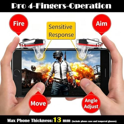 13 in 1 PUBG Mobile Game Controller for Android Phone & iPhone | For Pubg/Call of Duty/Fortnitee, 4 fingers operation, max thickness: 13mm, with cell phone game finger sleeves - color: Black