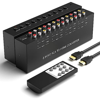 8 Port RCA to HDMI AV to HDMI Converter 1080P/720P 8 Way RCA Composite CVBS AV Switch to HDMI Converter Adapter Support 4:3/16:9 Switch For Sega Xbox PS1 PS2 PS3 N64 NGC SNES WII VHS VCR Camera - color: 8AV to HDMI Converter