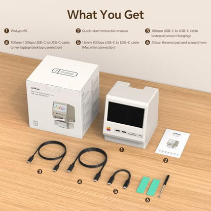 M5 Retro Dock Station for Mac mini M4, 5’inch HD Display, 10Gbps M.2 NVMe SSD Enclosure, SD/Micro SD Reader 4.0, 4*USB-A 1*USB-C 10Gbps, 3.5mm Earphone Jack, - style: 10Gbps