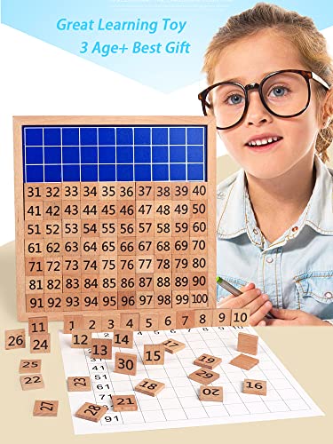 umbresen Wooden Toys Hundred Board Montessori 1-100 Consecutive Numbers Early Childhood Toys Digital Board for Kids with Storage Bag