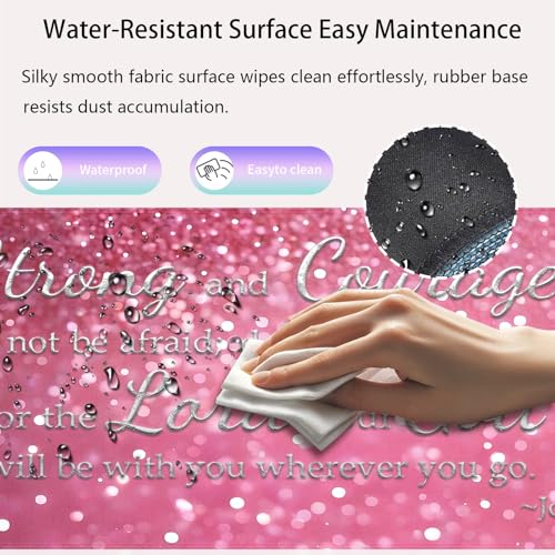 Be Strong and Courageous Large Mouse Pad, Pink Glitter Christian Desk Mat | Keyboard Mat Stitched, 31.5" x 11.8", Inspirational Quote, Joshua 1:9, Bible Verse Scripture, Religious Faith Sparkle - color: Vibrant Design J08K