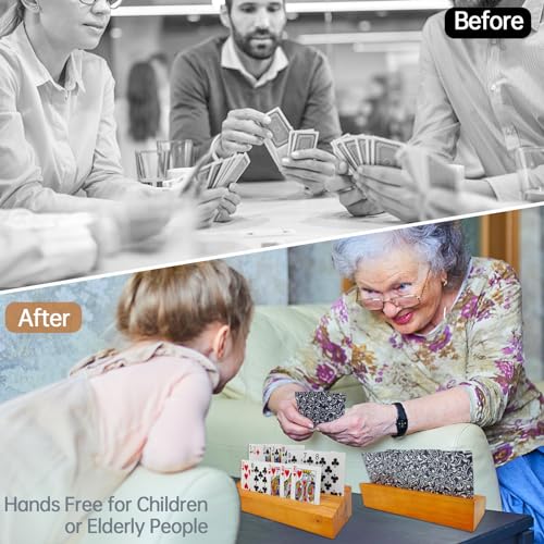 hismocal Playing Card Holders Deck Stand, Play Cards Holder for Kids or Elder People, Hands-Free Wood Holder Racks,Tray for Organizing Cards (2 Pack) - size: 2 Pack