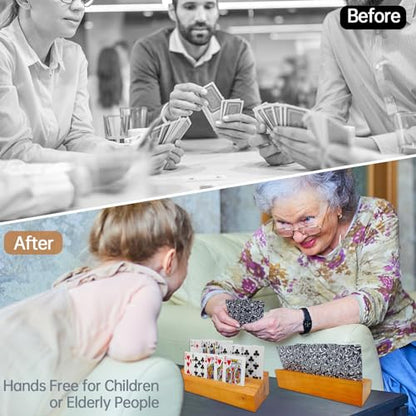 hismocal Playing Card Holders Deck Stand, Play Cards Holder for Kids or Elder People, Hands-Free Wood Holder Racks,Tray for Organizing Cards (2 Pack) - size: 2 Pack