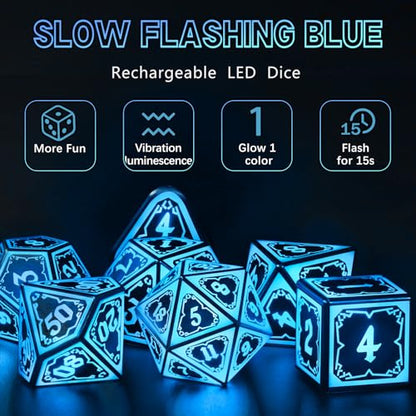 FONVGOGO DND Dice Set, Dungeons and Dragons Light Up Rechargeable LED Dice | D and D Glow in the Dark Dice with Charging Box for RPG Tabletop Games, DND Gifts for Ttrpg, Astral Shard Blue - color: Astral Shard Blue