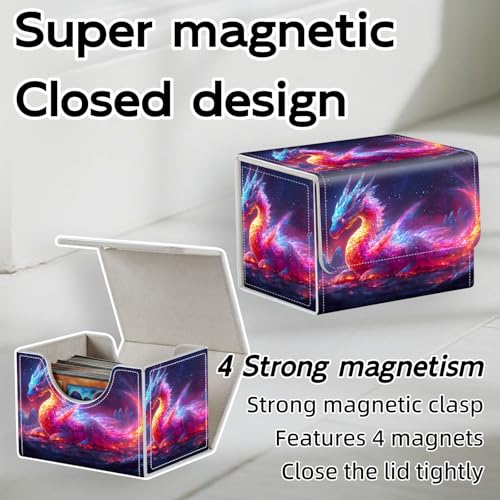 Trading Card Storage Box, Holds 100+ for MTG Cards, PU Leather with Magnetic Closure, Cosmic Rainbow Dragon in Starry Night Durable Deck Box for Magic the Gathering, Trading Card Games - color: Cosmic Rainbow Dragon in Starry Night
