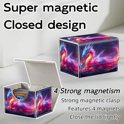 Trading Card Storage Box, Holds 100+ for MTG Cards, PU Leather with Magnetic Closure, Cosmic Rainbow Dragon in Starry Night Durable Deck Box for Magic the Gathering, Trading Card Games - color: Cosmic Rainbow Dragon in Starry Night