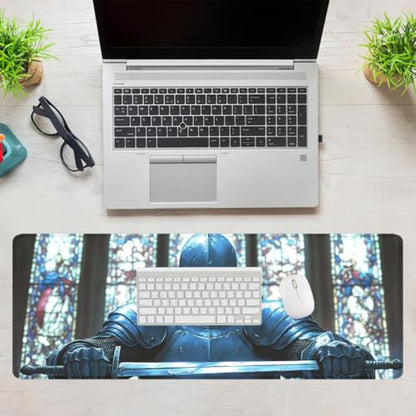 Knight Gaming Mouse Pad Gothic Fantasy Stained Glass Mousepad Extended Large Laptop Keyboard Non-Slip Rubber Base with Stitched Edges Office Computer Keyboard Laptop 31.5x11.8 Inch - color: Knight_12, size: 31.5L x 11.8W inches