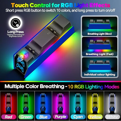 Controller Charger Station Compatible with Play 5 Faceplates Edge & Dual Controller, 9 Lightings P 5 Accessories Charging Station, P 5 Dock Stand with LED Indicator & On-Off Switch, Cobalt Blue for PlayStation Consoles - color: Cobalt Blue