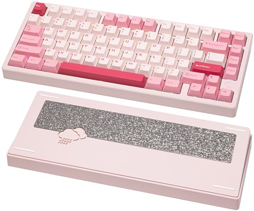 KEEBMONKEY WOBKEY Rainy 75 CNC Aluminum HMX/JWK/Cocoa Switches Triple-Mode Connectivity Mechanical Keyboard with Superior Acoustics, RGB/FR4/Silver SUS304/7000mAh/Cocoa Switch (Pro - Pink) - style: Pro - Pink
