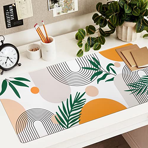 iCasso Extended Gaming Mouse Pad (35.4x15.7 in), Game, Office | Large 3mm Non-Slip Rubber Base Mousepad with Stitched Edges, Waterproof Keyboard Mouse Mat Desk Pad for Work, Home-Elm Leaf - color: Elm Leaf
